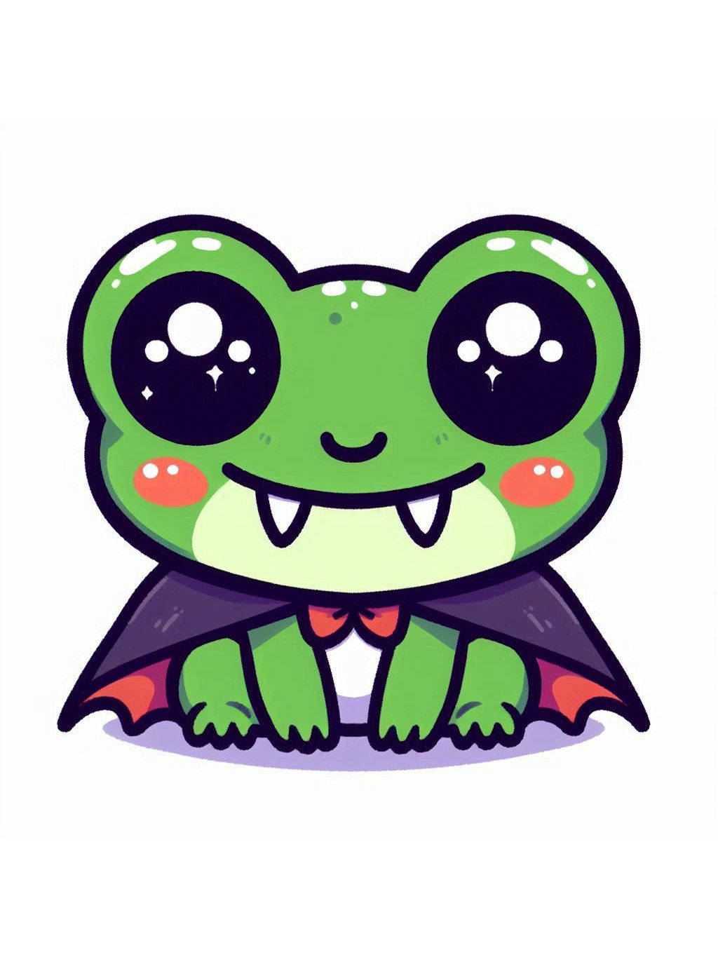 halloween frog drawing ideas featuring a cute frog dressed as a vampire with a charming cape and oversized eyes.